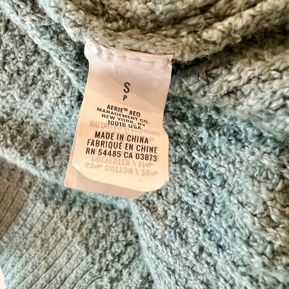 aerie Sage Waffleknit Sweater Green Hooded Sweatshirt Pockets Size Small - Picture 13 of 14